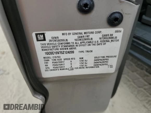 ✅ 2005 Chevrolet Silverado 1500 LS • VIN: 1GCEC19V75Z124299 • Лот: 71563774. Опубликован ранее на Copart с пробегом 326 354 миль. Бесплатный доступ к архиву аукционных продаж из США и подробный отчёт об истории автомобиля на DreamBid. Изображение 12.