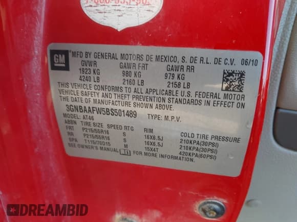 ✅ 2011 Chevrolet HHR LS • VIN: 3GNBAAFW5BS501489 • Lot: 41410546. Listed on IAAI with 239,932 mi. Free auction sales archive from the USA and detailed vehicle history report at DreamBid. Image 9.