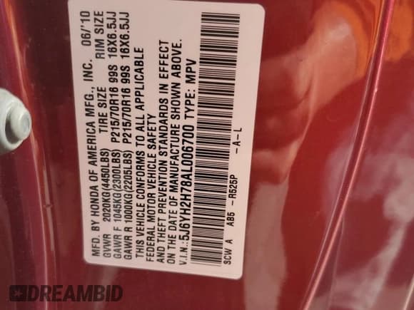 ✅ 2010 Honda Element EX • VIN: 5J6YH2H78AL006700 • Lot: 84287435. Listed on Copart with 135,240 mi. Free auction sales archive from the USA and detailed vehicle history report at DreamBid. Image 12.