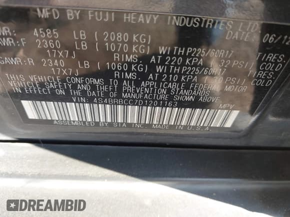 ✅ 2013 Subaru Outback Premium • VIN: 4S4BRBCC7D1201163 • Лот: 43483273. Опубликован ранее на IAAI с пробегом 171 455 миль. Бесплатный доступ к архиву аукционных продаж из США и подробный отчёт об истории автомобиля на DreamBid. Изображение 9.