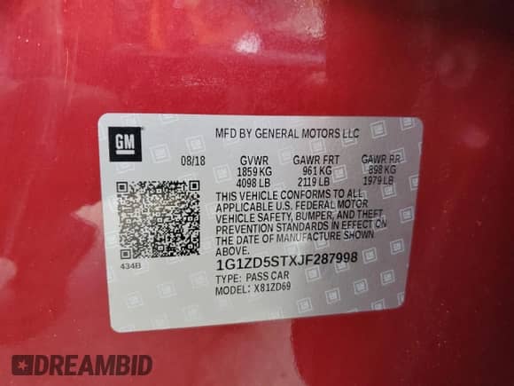 2018 Chevrolet Malibu LT z VIN 1G1ZD5STXJF287998, wystawiony jako Copart lot #84705055 z przebiegiem 120 137 mil mil oraz Szkoda całkowita • Salvage title. Historia ofert i sprzedaży dostępna na DreamBid. Obrazek 13.