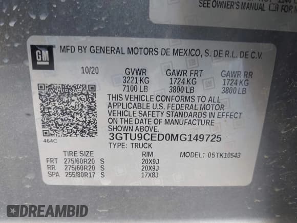 ✅ 2021 GMC Sierra 1500 Elevation • VIN: 3GTU9CED0MG149725 • Lot: 43794886. Wystawiony na IAAI z przebiegiem Nie podano. Bezpłatny archiwum sprzedaży aukcyjnych z USA i szczegółowy raport historii pojazdu na DreamBid. Zdjęcie 9.