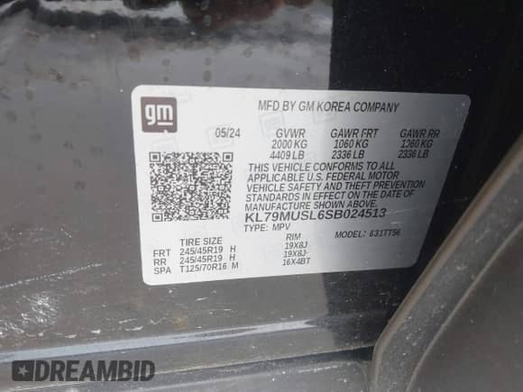 2025 Chevrolet TrailBlazer RS с VIN KL79MUSL6SB024513, выставлен на аукционе IAAI как лот 41829743 с пробегом 7 082 миль миль и . История ставок и продаж доступна на DreamBid. Изображение 9.