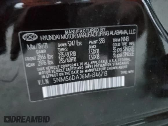 ✅ 2021 Hyundai Santa Fe SEL • VIN: 5NMS6DAJ6MH346713 • Lot: 82919463. Wystawiony na Copart z przebiegiem 39 506 mil. Bezpłatny archiwum sprzedaży aukcyjnych z USA i szczegółowy raport historii pojazdu na DreamBid. Zdjęcie 13.