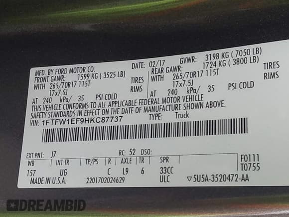 ✅ 2017 Ford F-150 XL • VIN: 1FTFW1EF9HKC87737 • Lot: 43796911. Listed on IAAI with 214,443 mi. Free auction sales archive from the USA and detailed vehicle history report at DreamBid. Image 9.