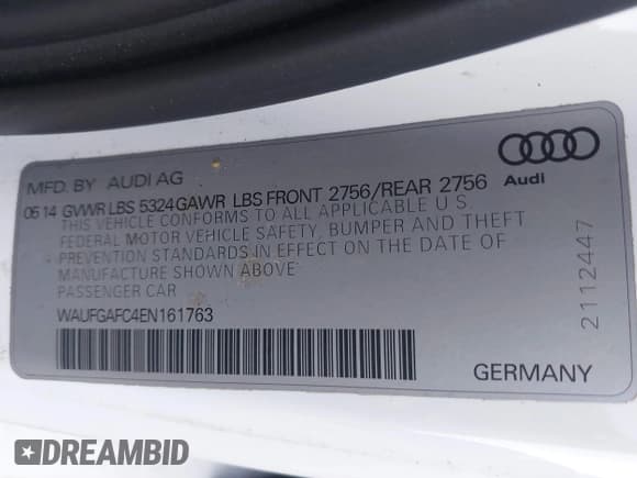 ✅ 2014 Audi A6 Premium Plus • VIN: WAUFGAFC4EN161763 • Lot: 42060821. Listed on IAAI with 105,603 mi. Free auction sales archive from the USA and detailed vehicle history report at DreamBid. Image 9.