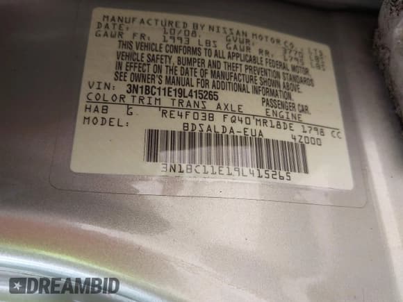 ✅ 2009 Nissan Versa S • VIN: 3N1BC11E19L415265 • Lot: 43026944. Listed on IAAI with 129,104 mi. Free auction sales archive from the USA and detailed vehicle history report at DreamBid. Image 9.