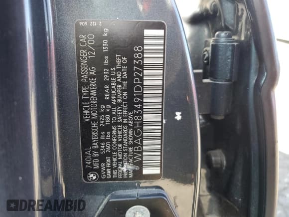 ✅ 2001 BMW 7 Series 740iL • VIN: WBAGH83491DP27388 • Lot: 78287314. Listed on Copart with 31,045 mi. Free auction sales archive from the USA and detailed vehicle history report at DreamBid. Image 12.