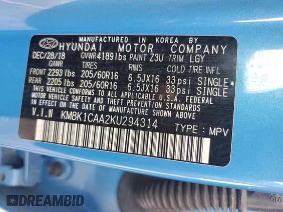 ✅ 2019 Hyundai Kona SE • VIN: KM8K1CAA2KU294314 • Lot: 86472365. Listed on Copart with 89,393 mi. Free auction sales archive from the USA and detailed vehicle history report at DreamBid. Image 13.