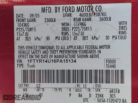 ✅ 2006 Ford Ranger XL • VIN: 1FTYR14U16PA15134 • Лот: 43472126. Опубликован ранее на IAAI с пробегом 105 039 миль. Бесплатный доступ к архиву аукционных продаж из США и подробный отчёт об истории автомобиля на DreamBid. Изображение 9.