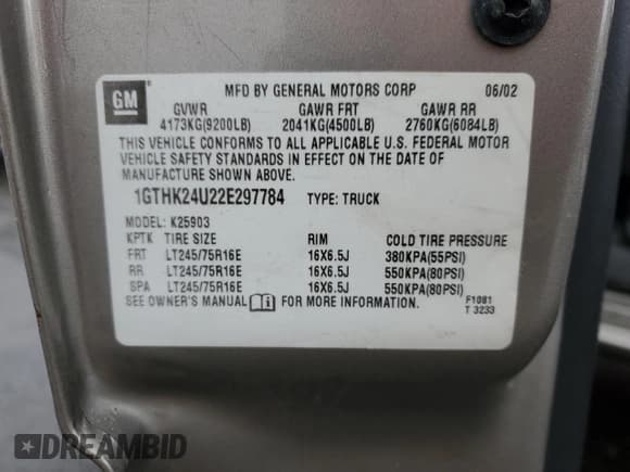 ✅ 2002 GMC Sierra 2500HD Work Truck • VIN: 1GTHK24U22E297784 • Lot: 52238395. Wystawiony na Copart z przebiegiem Nie podano. Bezpłatny archiwum sprzedaży aukcyjnych z USA i szczegółowy raport historii pojazdu na DreamBid. Zdjęcie 12.
