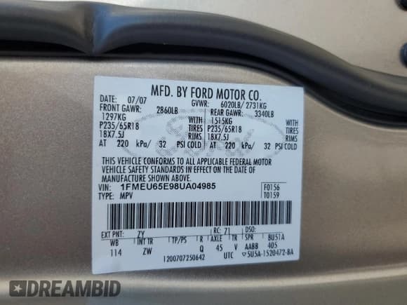 ✅ 2008 Ford Explorer Limited • VIN: 1FMEU65E98UA04985 • Лот: 80764275. Опубликован ранее на Copart с пробегом 142 139 миль. Бесплатный доступ к архиву аукционных продаж из США и подробный отчёт об истории автомобиля на DreamBid. Изображение 13.