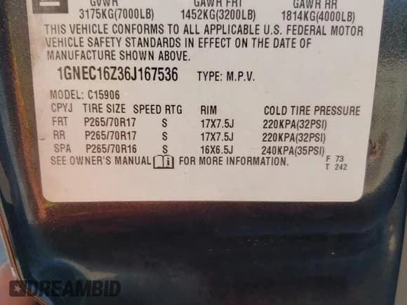 ✅ 2006 Chevrolet Suburban LT • VIN: 1GNEC16Z36J167536 • Лот: 85601924. Опубликован ранее на Copart с пробегом Не указан. Бесплатный доступ к архиву аукционных продаж из США и подробный отчёт об истории автомобиля на DreamBid. Изображение 15.