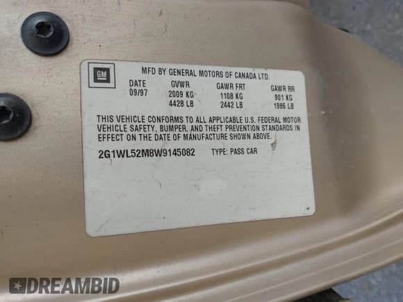 ✅ 1998 Chevrolet Lumina LS • VIN: 2G1WL52M8W9145082 • Лот: 43625724. Опубликован ранее на IAAI с пробегом 111 504 миль. Бесплатный доступ к архиву аукционных продаж из США и подробный отчёт об истории автомобиля на DreamBid. Изображение 9.