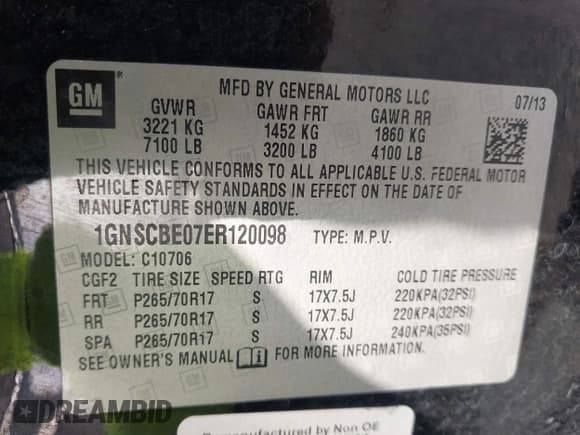 ✅ 2014 Chevrolet Tahoe LT • VIN: 1GNSCBE07ER120098 • Lot: 42623461. Listed on IAAI with 166,170 mi. Free auction sales archive from the USA and detailed vehicle history report at DreamBid. Image 9.