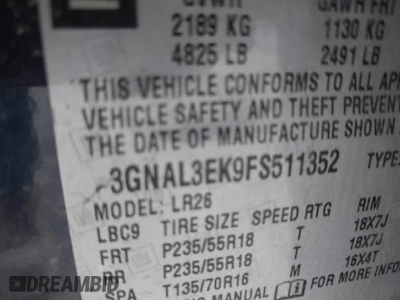 ✅ 2015 Chevrolet Captiva Sport LT • VIN: 3GNAL3EK9FS511352 • Lot: 41843690. Wystawiony na IAAI z przebiegiem 156 584 mil. Bezpłatny archiwum sprzedaży aukcyjnych z USA i szczegółowy raport historii pojazdu na DreamBid. Zdjęcie 9.