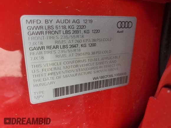 ✅ 2020 Audi Q3 Premium Plus • VIN: WA1BECF38L1058895 • Lot: 68344845. Wystawiony na Copart z przebiegiem 26 471 mil. Bezpłatny archiwum sprzedaży aukcyjnych z USA i szczegółowy raport historii pojazdu na DreamBid. Zdjęcie 13.