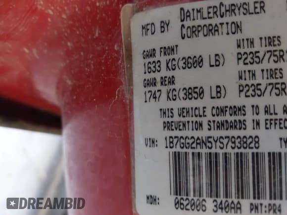 ✅ 2000 Dodge Dakota Sport • VIN: 1B7GG2AN5YS793828 • Lot: 41955863. Wystawiony na IAAI z przebiegiem 267 861 mil. Bezpłatny archiwum sprzedaży aukcyjnych z USA i szczegółowy raport historii pojazdu na DreamBid. Zdjęcie 9.