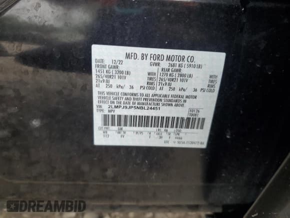 ✅ 2022 Lincoln Nautilus Black Label • VIN: 2LMPJ9JP5NBL24451 • Lot: 67860785. Listed on Copart with 55,162 mi. Free auction sales archive from the USA and detailed vehicle history report at DreamBid. Image 13.