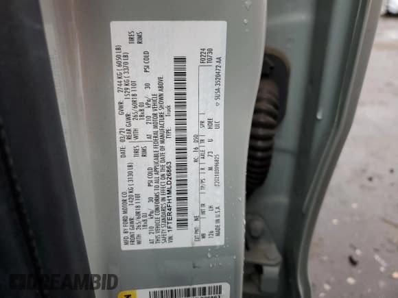 ✅ 2021 Ford Ranger XLT • VIN: 1FTER4FH1MLD26863 • Lot: 93064825. Listed on Copart with 94,828 mi. Free auction sales archive from the USA and detailed vehicle history report at DreamBid. Image 12.