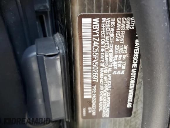 ✅ 2015 BMW i3 • VIN: WBY1Z4C55FV502697 • Lot: 73545604. Listed on Copart with 101,915 mi. Free auction sales archive from the USA and detailed vehicle history report at DreamBid. Image 12.