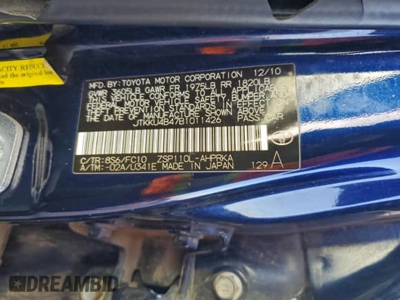 ✅ 2011 Scion xD • VIN: JTKKU4B47B1011426 • Lot: 96774015. Listed on Copart with 158,096 mi. Free auction sales archive from the USA and detailed vehicle history report at DreamBid. Image 13.