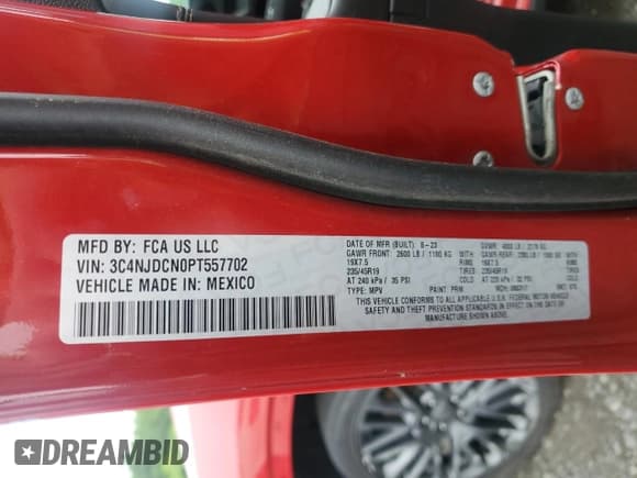 ✅ 2023 Jeep Compass (RED) Edition • VIN: 3C4NJDCN0PT557702 • Лот: 59964905. Опубликован ранее на Copart с пробегом 41 321 миль. Бесплатный доступ к архиву аукционных продаж из США и подробный отчёт об истории автомобиля на DreamBid. Изображение 14.