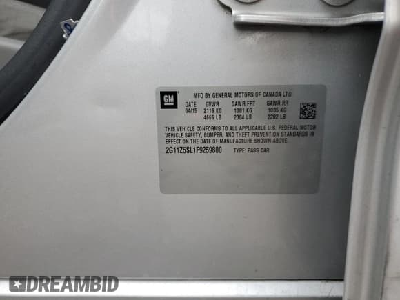 ✅ 2015 Chevrolet Impala LS • VIN: 2G11Z5SL1F9259800 • Лот: 73514624. Опубликован ранее на Copart с пробегом 72 645 миль. Бесплатный доступ к архиву аукционных продаж из США и подробный отчёт об истории автомобиля на DreamBid. Изображение 15.