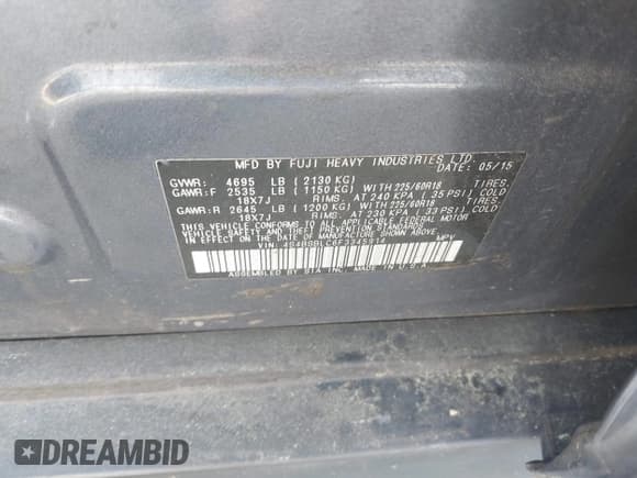 ✅ 2015 Subaru Outback Limited • VIN: 4S4BSBLC6F3345914 • Lot: 42473323. Listed on IAAI with 168,637 mi. Free auction sales archive from the USA and detailed vehicle history report at DreamBid. Image 9.