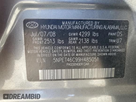 ✅ 2009 Hyundai Sonata GLS • VIN: 5NPET46C99H485051 • Лот: 77586684. Опубликован ранее на Copart с пробегом 81 068 миль. Бесплатный доступ к архиву аукционных продаж из США и подробный отчёт об истории автомобиля на DreamBid. Изображение 14.