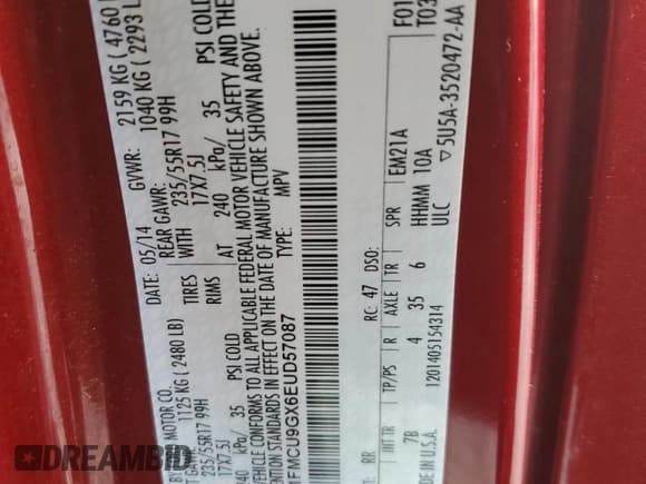 ✅ 2014 Ford Escape SE • VIN: 1FMCU9GX6EUD57087 • Лот: 80104265. Опубликован ранее на Copart с пробегом 127 722 миль. Бесплатный доступ к архиву аукционных продаж из США и подробный отчёт об истории автомобиля на DreamBid. Изображение 13.