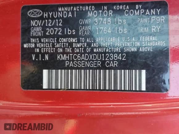 2013 Hyundai Veloster w/Gray Int z VIN KMHTC6ADXDU123842, wystawiony jako Copart lot #66178084 z przebiegiem 176 471 mil mil oraz Szkoda całkowita • Salvage title. Historia ofert i sprzedaży dostępna na DreamBid. Obrazek 14.