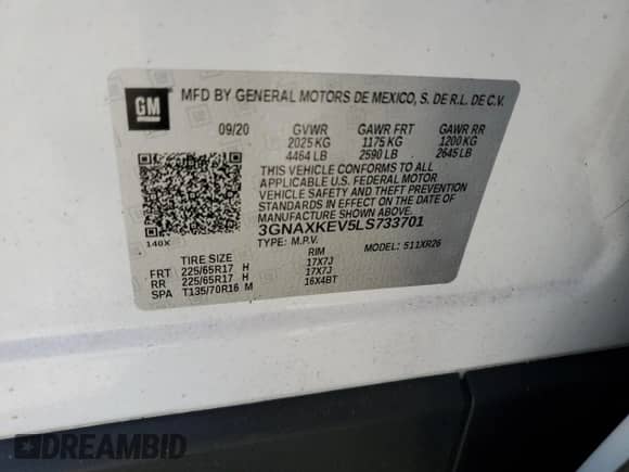 ✅ 2020 Chevrolet Equinox LT • VIN: 3GNAXKEV5LS733701 • Лот: 91044005. Опубликован ранее на Copart с пробегом 66 691 миль. Бесплатный доступ к архиву аукционных продаж из США и подробный отчёт об истории автомобиля на DreamBid. Изображение 13.