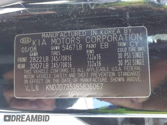 ✅ 2008 Kia Sorento LX • VIN: KNDJD735385836067 • Лот: 41827802. Опубликован ранее на IAAI с пробегом 137 796 миль. Бесплатный доступ к архиву аукционных продаж из США и подробный отчёт об истории автомобиля на DreamBid. Изображение 9.