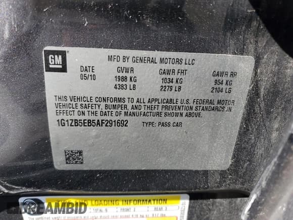 ✅ 2010 Chevrolet Malibu 1LS • VIN: 1G1ZB5EB5AF291692 • Lot: 85663815. Listed on Copart with 145,439 mi. Free auction sales archive from the USA and detailed vehicle history report at DreamBid. Image 12.