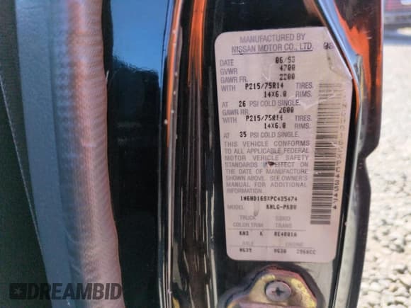 ✅ 1993 Nissan Hardbody • VIN: 1N6HD16SXPC435474 • Lot: 59967435. Listed on Copart with 168,439 mi. Free auction sales archive from the USA and detailed vehicle history report at DreamBid. Image 12.