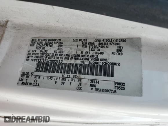 ✅ 2002 Ford Econoline Passenger XL • VIN: 1FBSS31L72HB03115 • Lot: 68837454. Listed on Copart with 192,515 mi. Free auction sales archive from the USA and detailed vehicle history report at DreamBid. Image 14.