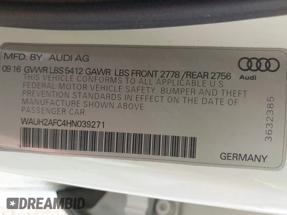 ✅ 2017 Audi A6 Prestige • VIN: WAUH2AFC4HN039271 • Лот: 42347875. Опубликован ранее на IAAI с пробегом 61 553 миль. Бесплатный доступ к архиву аукционных продаж из США и подробный отчёт об истории автомобиля на DreamBid. Изображение 9.