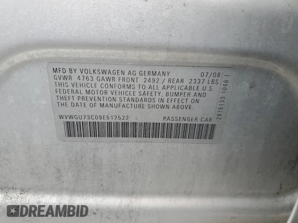 ✅ 2009 Volkswagen CC 4Motion • VIN: WVWGU73C09E512522 • Лот: 59892495. Опубликован ранее на Copart с пробегом Не указан. Бесплатный доступ к архиву аукционных продаж из США и подробный отчёт об истории автомобиля на DreamBid. Изображение 12.