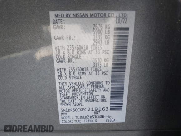 ✅ 2023 Nissan Pathfinder SL • VIN: 5N1DR3CCXPC219163 • Лот: 43249827. Опубликован ранее на IAAI с пробегом 41 400 миль. Бесплатный доступ к архиву аукционных продаж из США и подробный отчёт об истории автомобиля на DreamBid. Изображение 9.