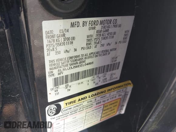 ✅ 2014 Lincoln Navigator • VIN: 5LMJJ3J56EEL04885 • Lot: 42051762. Listed on IAAI with 162,851 mi. Free auction sales archive from the USA and detailed vehicle history report at DreamBid. Image 9.