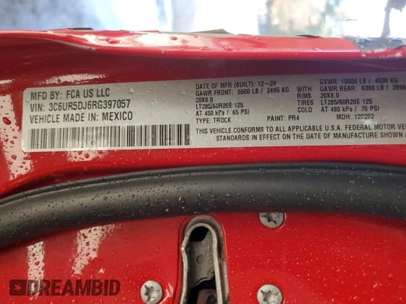 ✅ 2024 Ram 2500 Big Horn • VIN: 3C6UR5DJ6RG397057 • Lot: 91971275. Wystawiony na Copart z przebiegiem 5 186 mil. Bezpłatny archiwum sprzedaży aukcyjnych z USA i szczegółowy raport historii pojazdu na DreamBid. Zdjęcie 12.