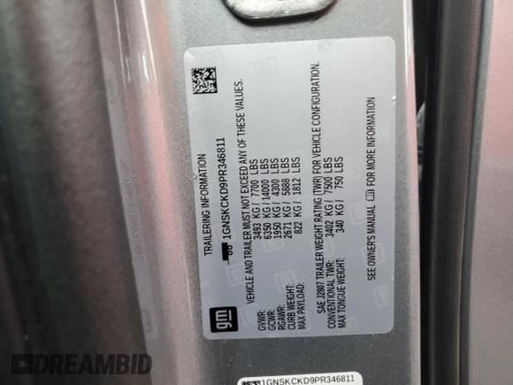 ✅ 2023 Chevrolet Suburban LT • VIN: 1GNSKCKD9PR346811 • Lot: 69776505. Listed on Copart with 69,633 mi. Free auction sales archive from the USA and detailed vehicle history report at DreamBid. Image 13.