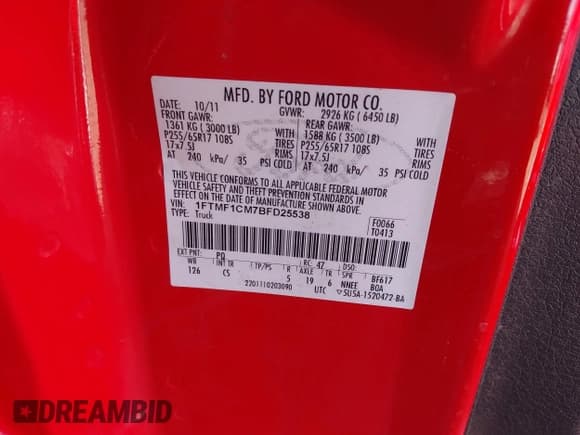 ✅ 2011 Ford F-150 XL • VIN: 1FTMF1CM7BFD25538 • Lot: 43402736. Listed on IAAI with 213,719 mi. Free auction sales archive from the USA and detailed vehicle history report at DreamBid. Image 9.