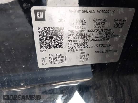 2018 Chevrolet Suburban LS с VIN 1GNSCGKC2JR301728, выставлен на аукционе IAAI как лот 42099285 с пробегом 123 032 миль миль и . История ставок и продаж доступна на DreamBid. Изображение 9.