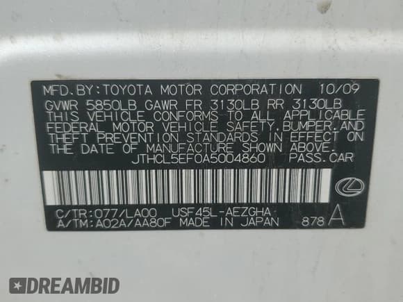 ✅ 2010 Lexus LS 460 • VIN: JTHCL5EF0A5004860 • Lot: 65331285. Wystawiony na Copart z przebiegiem Nie podano. Bezpłatny archiwum sprzedaży aukcyjnych z USA i szczegółowy raport historii pojazdu na DreamBid. Zdjęcie 12.