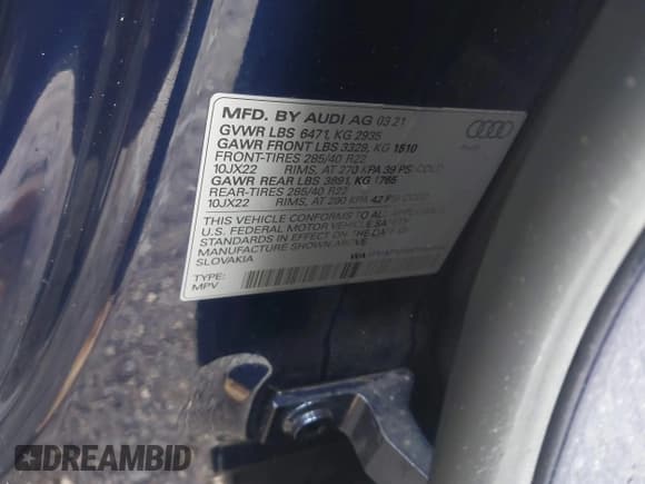 ✅ 2021 Audi Q8 Prestige • VIN: WA1FVAF12MD032085 • Lot: 42364901. Listed on IAAI with 35,858 mi. Free auction sales archive from the USA and detailed vehicle history report at DreamBid. Image 9.