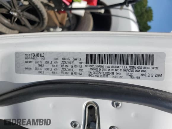 ✅ 2018 Ram 2500 Tradesman • VIN: 3C6TR5CT1JG215428 • Lot: 67583945. Listed on Copart with 188,459 mi. Free auction sales archive from the USA and detailed vehicle history report at DreamBid. Image 12.