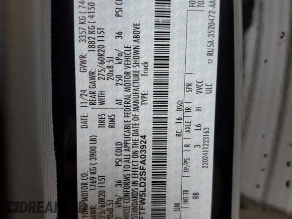 ✅ 2025 Ford F-150 Lariat • VIN: 1FTFW5LD2SFA03924 • Lot: 86640695. Listed on Copart with 3,170 mi. Free auction sales archive from the USA and detailed vehicle history report at DreamBid. Image 12.