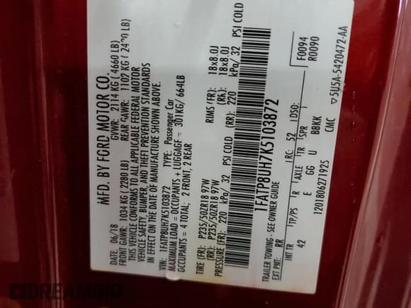 ✅ 2019 Ford Mustang EcoBoost Premium • VIN: 1FATP8UH7K5103872 • Lot: 82412685. Wystawiony na Copart z przebiegiem 43 098 mil. Bezpłatny archiwum sprzedaży aukcyjnych z USA i szczegółowy raport historii pojazdu na DreamBid. Zdjęcie 12.